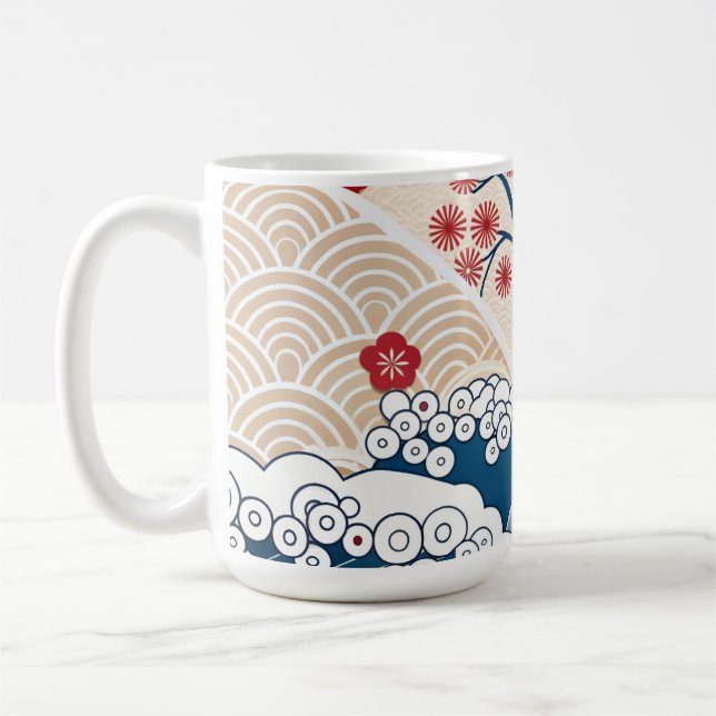 Trendy Modern Japanese Wave & Sakura Pattern  Kaffeetasse (Links)