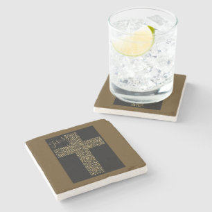 Trendy Modern Jesus Gold Cross Brown Steinuntersetzer