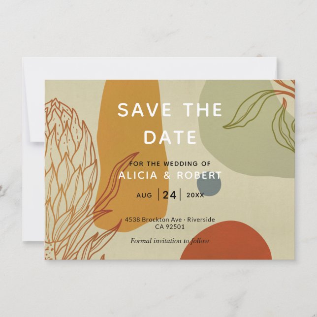 Trendy Modern Line Abstrakt Protea Botanisch (Vorderseite)