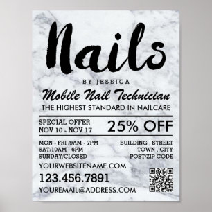 Trendy Modern Marble Nail Technician, Nagelstudio Poster