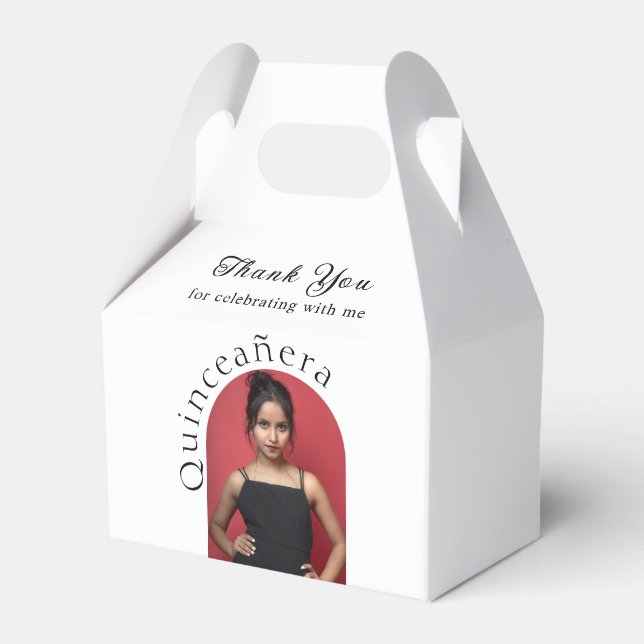 Trendy Modern Minimalistisch Arched Foto Quinceane Geschenkschachtel (Vorderseite)