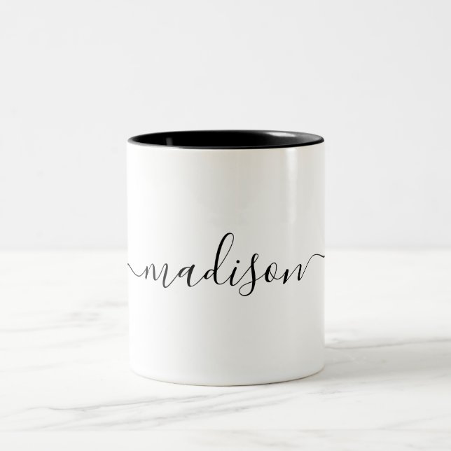 Trendy Modern Minimalistischer Skriptname Zweifarbige Tasse (Mittel)