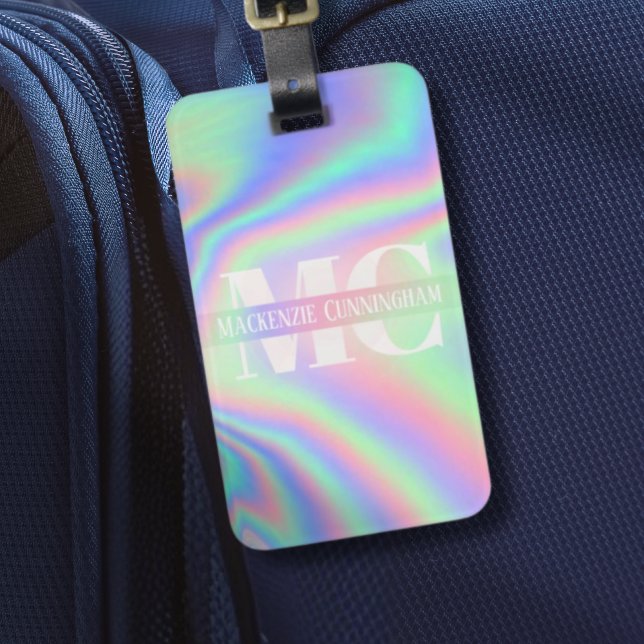 Trendy Modern Mit Monogramm Hologram Gepäckanhänge Gepäckanhänger (Von Creator hochgeladen)