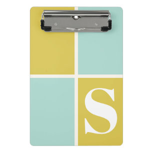 Trendy Modern Monogram Blue Yellow Geometric Mini Klemmbrett