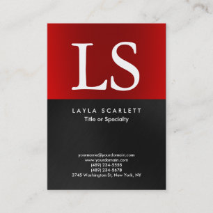 Trendy Modern Monogram Dark Gray Red Visitenkarte