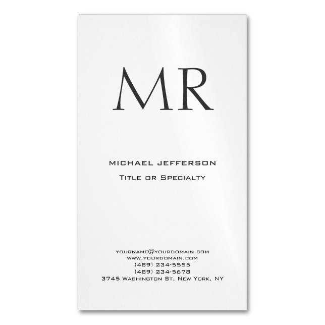 Trendy Modern Monogram Plain Minimalist Magnetische Visitenkarte (Vorderseite Vertikal)