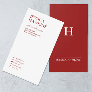 Trendy Modern Monogram Social Media Crimson Red Visitenkarte