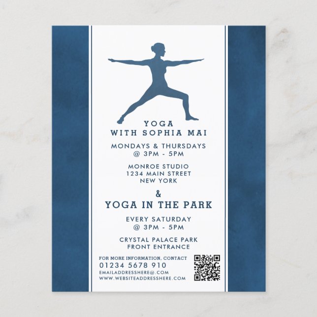 Trendy Modern Navy Blue Yoga Class Werbung Flyer (Vorne)