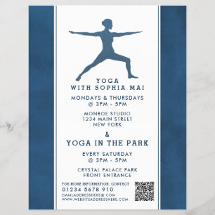 Trendy Modern Navy Blue Yoga Class Werbung Flyer