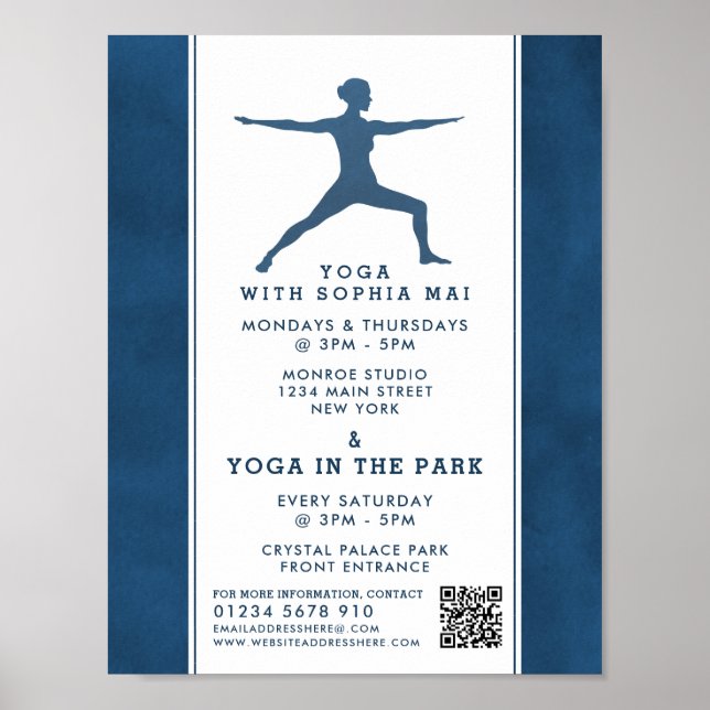 Trendy Modern Navy Blue Yoga Class Werbung Poster (Vorne)