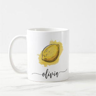 Trendy Modern Personalisiert Watercolor Yellow Lem Kaffeetasse