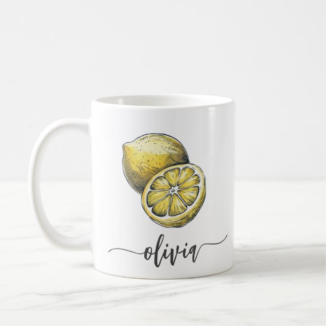 Trendy Modern Personalisiert Watercolor Yellow Lem Kaffeetasse (Links)