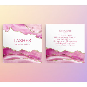 Trendy Modern Pink Agate Lash Extensions Beauty Quadratische Visitenkarte
