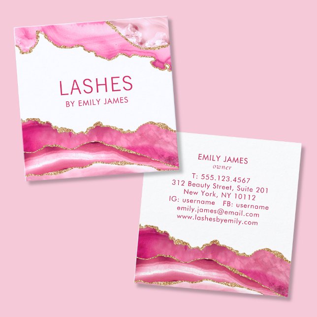 Trendy Modern Pink Agate Lash Extensions Beauty Quadratische Visitenkarte (Von Creator hochgeladen)