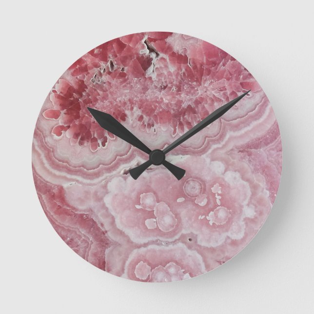 Trendy Modern Pink Agate Runde Wanduhr (Vorderseite)