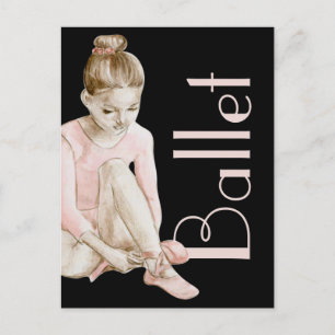 Trendy Modern Pink and Black Ballerina Postkarte