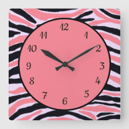 Trendy Modern Pink Black Abstrakt Pattern Quadratische Wanduhr
