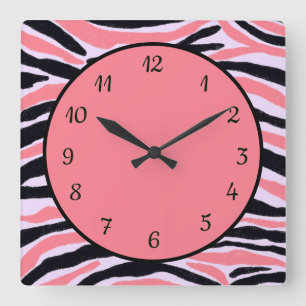 Trendy Modern Pink Black Abstrakt Pattern Quadratische Wanduhr