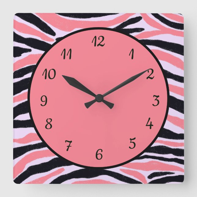 Trendy Modern Pink Black Abstrakt Pattern Quadratische Wanduhr (Vorderseite)