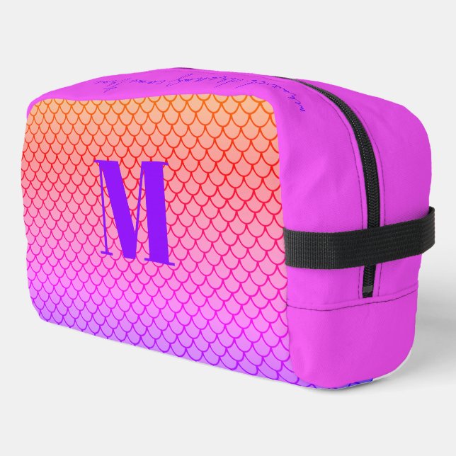 Trendy Modern Pink Gradient Mermaid Monogram Waschbeutel (Linke Seite)
