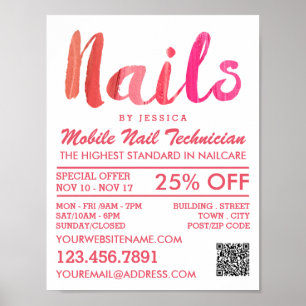 Trendy Modern Pink Nail Technician, Nagelstudio Poster