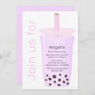Trendy Modern Pink und Lavender Boba Tea Geburtsta Einladung