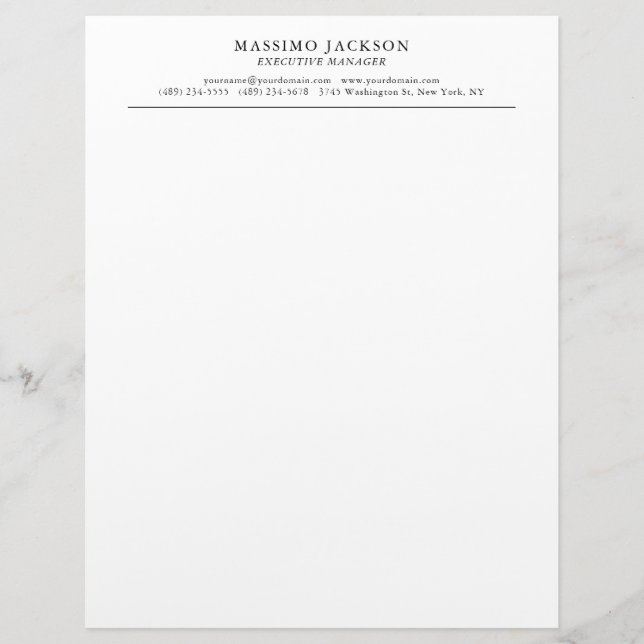 Trendy Modern Plain Black & White Professional Briefbogen (Vorderseite)