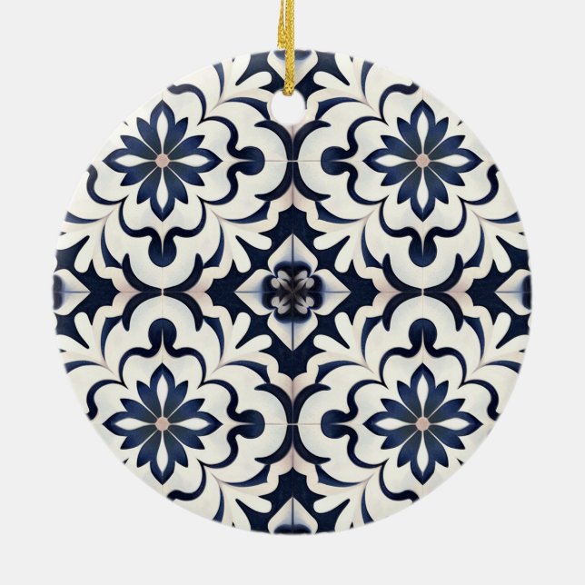 Trendy Modern Portugiesisch Tiles Azulejos Blue Keramik Ornament (Hinten)