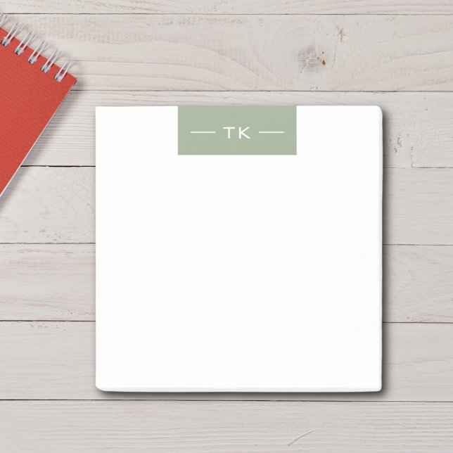Trendy Modern Sage Green Monogram Initialen Post-it Klebezettel (Von Creator hochgeladen)