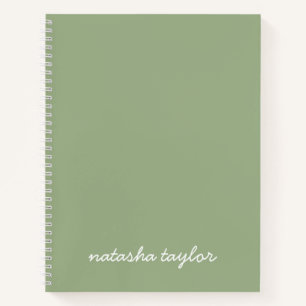Trendy Modern Sage Green Script Monogram Name Notizbuch