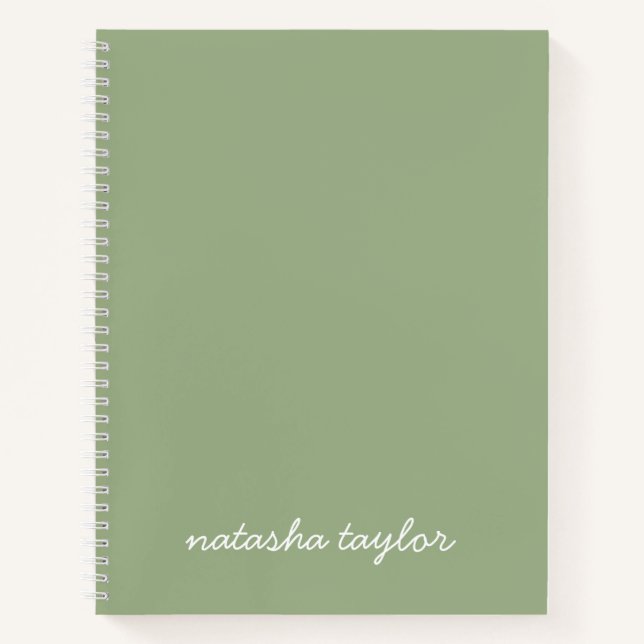 Trendy Modern Sage Green Script Monogram Name Notizbuch (Vorderseite)
