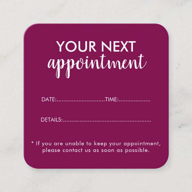 Trendy Modern Salon Appointment Reminder Card Terminkarte (Vorderseite)