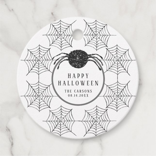 Trendy Modern Schwarz-weiß Spider WebHalloween Geschenkanhänger (Vorderseite)