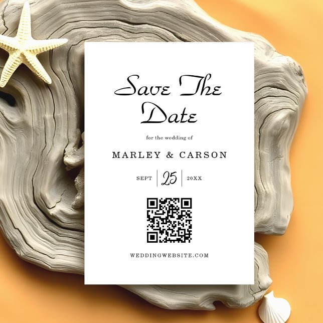 Trendy Modern Script QR Code Wedding Save The Date (Von Creator hochgeladen)