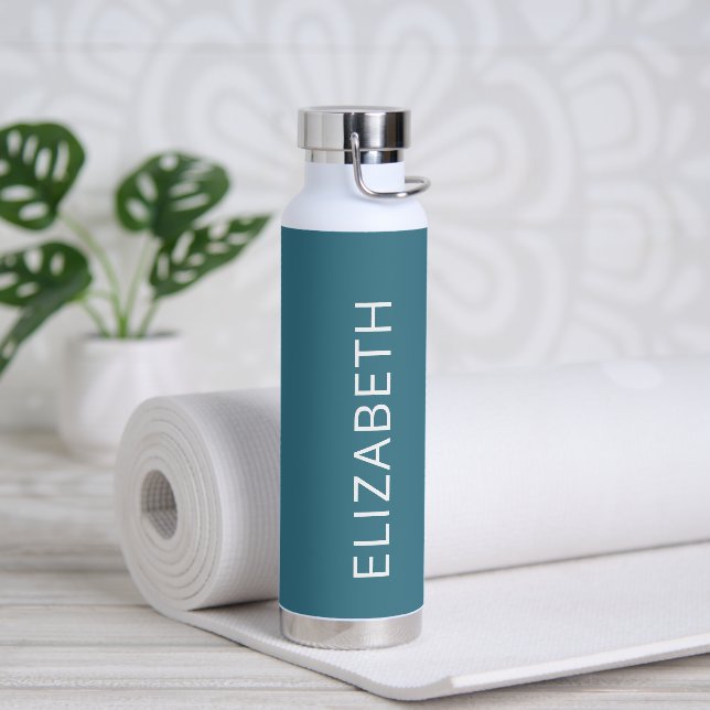 Trendy Modern Simple Personalisiert Name Aquamarin Trinkflasche (Yoga)