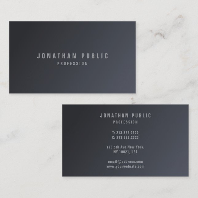Trendy Modern Simple Template Elegant Dark Grey Visitenkarte (Vorne/Hinten)