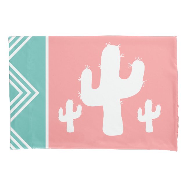 Trendy Modern White Cactus Silhouetten Aquamarin & Kissenbezug (Vorderseite-Links)