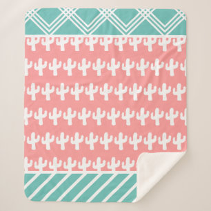 Trendy Modern White Cactus Silhouetten Aquamarin & Sherpadecke