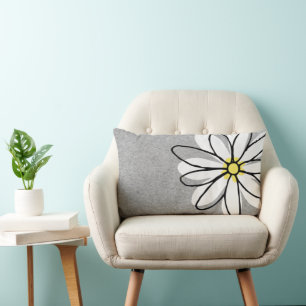 Trendy Modern White Doodle Daisy Gray Lendenkissen