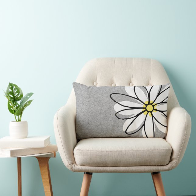 Trendy Modern White Doodle Daisy Gray Lendenkissen (Stuhl )