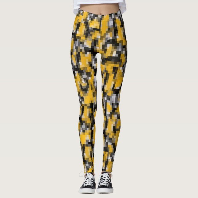 Trendy Modern Yellow Black Mosaik Muster Leggings (Vorderseite)