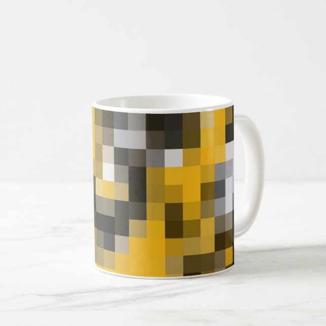 Trendy Modern Yellow Black Mosaik Muster Tasse (VorderseiteRechts)