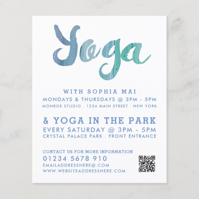 Trendy Moderne Blue Yoga Class Werbung Flyer (Vorne)