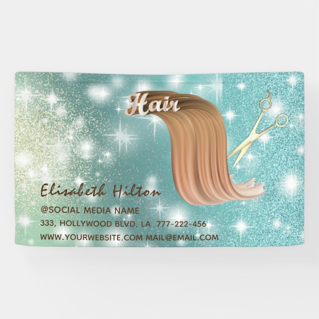 Trendy moderne Haar Logo funkelnd glitschig Banner (Horizontal)