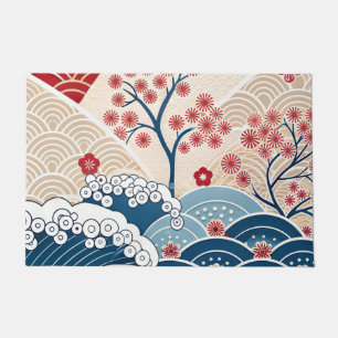 Trendy moderne japanische Welle & Sakura-Muster  Fußmatte