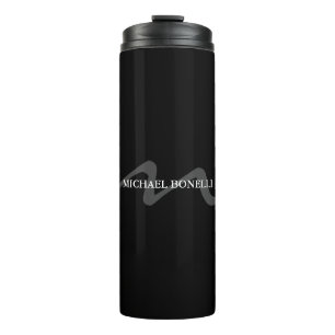 Trendy moderne Monogramm Erstschwarz beruflich Thermosbecher