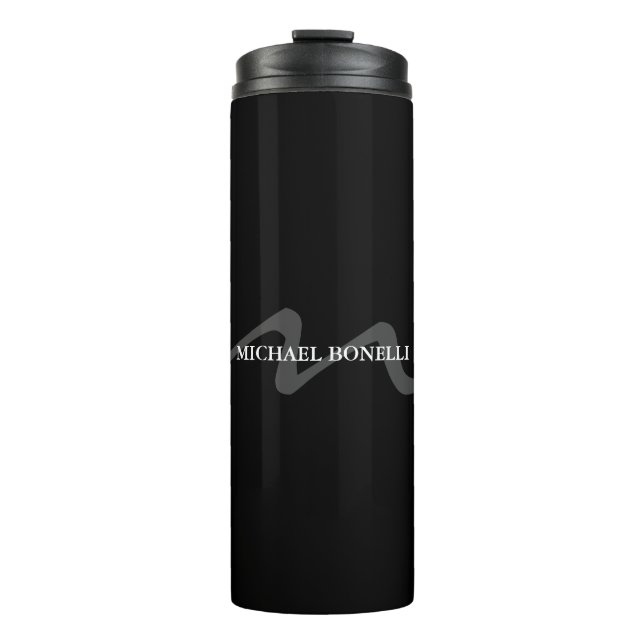 Trendy moderne Monogramm Erstschwarz beruflich Thermosbecher (Vorderseite)