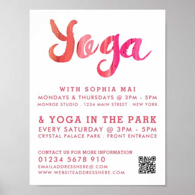 Trendy Moderne rosa Yoga Class Werbung Poster (Vorne)