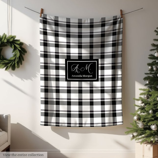 Trendy Monochrome Checkered Blanket Custom Name Fleecedecke (Trendy Monochrome Checkerred Blanket Custom Name Gift)