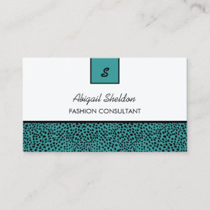 Trendy Monogram Aquamarin und Black Cheetah Print Visitenkarte